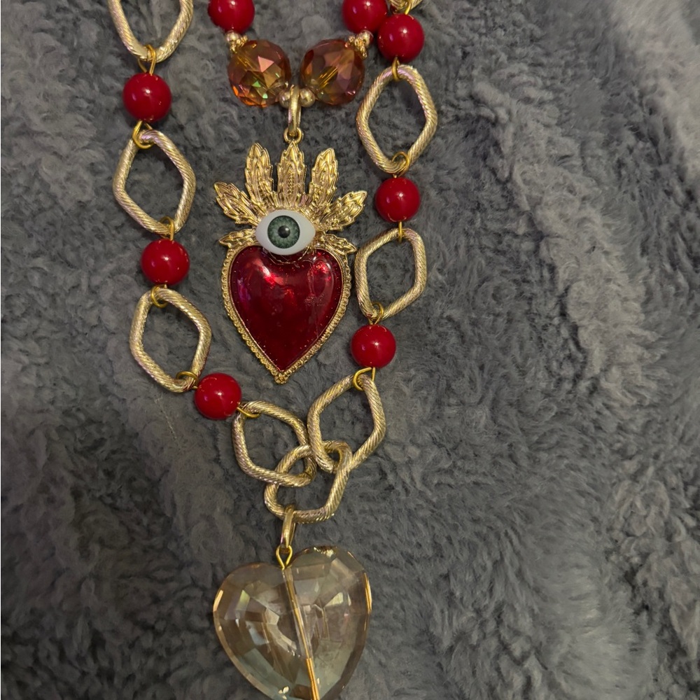 Gold and Red Heart Pendant Necklace